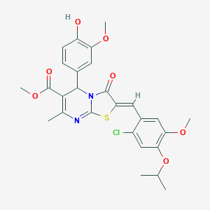 molecular formula C27H27ClN2O7S B307571 methyl 2-(2-chloro-4-isopropoxy-5-methoxybenzylidene)-5-(4-hydroxy-3-methoxyphenyl)-7-methyl-3-oxo-2,3-dihydro-5H-[1,3]thiazolo[3,2-a]pyrimidine-6-carboxylate 