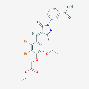 molecular formula C24H22Br2N2O7 B307572 3-[(4E)-4-[[2,3-dibromo-5-ethoxy-4-(2-ethoxy-2-oxoethoxy)phenyl]methylidene]-3-methyl-5-oxopyrazol-1-yl]benzoic acid 