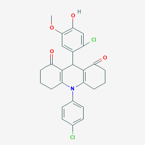 molecular formula C26H23Cl2NO4 B307581 9-(2-chloro-4-hydroxy-5-methoxyphenyl)-10-(4-chlorophenyl)-3,4,6,7,9,10-hexahydroacridine-1,8(2H,5H)-dione 
