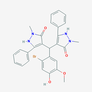 molecular formula C28H25BrN4O4 B307584 4-[(2-bromo-4-hydroxy-5-methoxyphenyl)(5-hydroxy-1-methyl-3-phenyl-1H-pyrazol-4-yl)methyl]-2-methyl-5-phenyl-1,2-dihydro-3H-pyrazol-3-one 