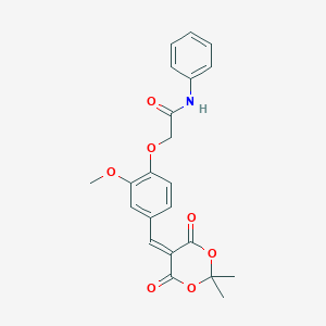 molecular formula C22H21NO7 B307586 2-{4-[(2,2-dimethyl-4,6-dioxo-1,3-dioxan-5-ylidene)methyl]-2-methoxyphenoxy}-N-phenylacetamide 