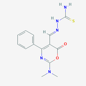 molecular formula C14H15N5O2S B307587 (2E)-2-{[2-(dimethylamino)-6-oxo-4-phenyl-6H-1,3-oxazin-5-yl]methylidene}hydrazinecarbothioamide 