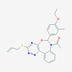 molecular formula C24H24N4O3S B307588 7-Acetyl-3-(allylsulfanyl)-6-(4-ethoxy-3-methylphenyl)-6,7-dihydro[1,2,4]triazino[5,6-d][3,1]benzoxazepine 