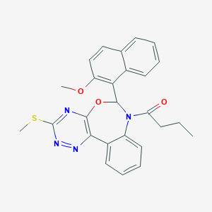 molecular formula C26H24N4O3S B307591 1-[7-Butyryl-3-(methylsulfanyl)-6,7-dihydro[1,2,4]triazino[5,6-d][3,1]benzoxazepin-6-yl]-2-naphthyl methyl ether 