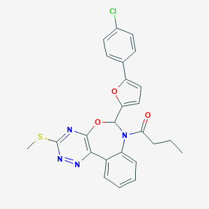molecular formula C25H21ClN4O3S B307592 7-Butyryl-6-[5-(4-chlorophenyl)-2-furyl]-3-(methylthio)-6,7-dihydro[1,2,4]triazino[5,6-d][3,1]benzoxazepine 