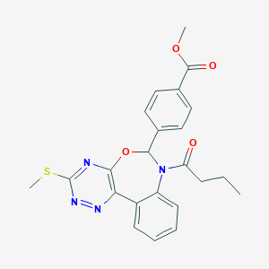 molecular formula C23H22N4O4S B307593 Methyl 4-[7-butanoyl-3-(methylsulfanyl)-6,7-dihydro[1,2,4]triazino[5,6-d][3,1]benzoxazepin-6-yl]benzoate 