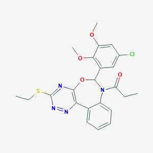 molecular formula C23H23ClN4O4S B307594 6-(5-Chloro-2,3-dimethoxyphenyl)-3-(ethylsulfanyl)-7-propionyl-6,7-dihydro[1,2,4]triazino[5,6-d][3,1]benzoxazepine 