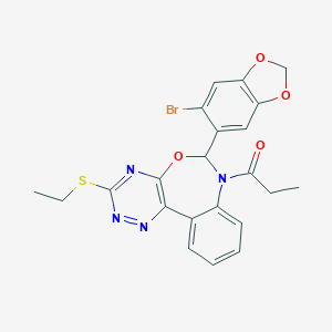 molecular formula C22H19BrN4O4S B307595 6-(6-Bromo-1,3-benzodioxol-5-yl)-3-(ethylsulfanyl)-7-propionyl-6,7-dihydro[1,2,4]triazino[5,6-d][3,1]benzoxazepine 