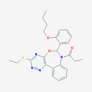 molecular formula C25H28N4O3S B307596 1-[6-(2-butoxyphenyl)-3-(ethylsulfanyl)[1,2,4]triazino[5,6-d][3,1]benzoxazepin-7(6H)-yl]propan-1-one 