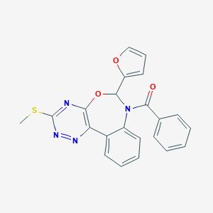 molecular formula C22H16N4O3S B307602 7-Benzoyl-6-(2-furyl)-3-(methylsulfanyl)-6,7-dihydro[1,2,4]triazino[5,6-d][3,1]benzoxazepine 
