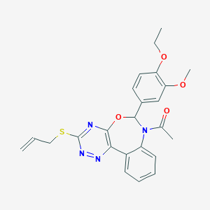 molecular formula C24H24N4O4S B307604 7-Acetyl-3-(allylsulfanyl)-6-(4-ethoxy-3-methoxyphenyl)-6,7-dihydro[1,2,4]triazino[5,6-d][3,1]benzoxazepine 