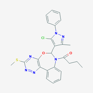 molecular formula C25H23ClN6O2S B307605 7-butyryl-6-(5-chloro-3-methyl-1-phenyl-1H-pyrazol-4-yl)-3-(methylthio)-6,7-dihydro[1,2,4]triazino[5,6-d][3,1]benzoxazepine 