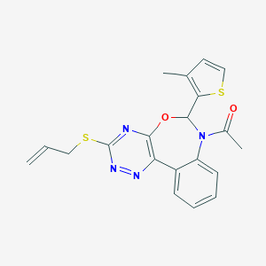 molecular formula C20H18N4O2S2 B307609 7-Acetyl-6-(3-methyl-2-thienyl)-6,7-dihydro[1,2,4]triazino[5,6-d][3,1]benzoxazepin-3-yl allyl sulfide 