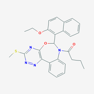 molecular formula C27H26N4O3S B307610 1-[7-Butyryl-3-(methylsulfanyl)-6,7-dihydro[1,2,4]triazino[5,6-d][3,1]benzoxazepin-6-yl]-2-naphthyl ethyl ether 