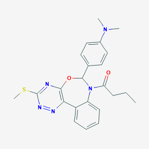 molecular formula C23H25N5O2S B307612 4-[7-butyryl-3-(methylsulfanyl)-6,7-dihydro[1,2,4]triazino[5,6-d][3,1]benzoxazepin-6-yl]-N,N-dimethylaniline 