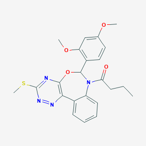 molecular formula C23H24N4O4S B307616 7-Butyryl-6-(2,4-dimethoxyphenyl)-3-(methylsulfanyl)-6,7-dihydro[1,2,4]triazino[5,6-d][3,1]benzoxazepine 