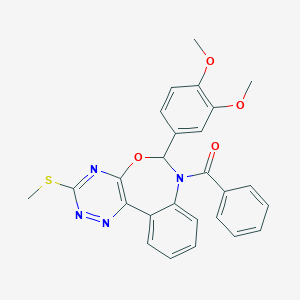molecular formula C26H22N4O4S B307617 [6-(3,4-dimethoxyphenyl)-3-(methylsulfanyl)[1,2,4]triazino[5,6-d][3,1]benzoxazepin-7(6H)-yl](phenyl)methanone 