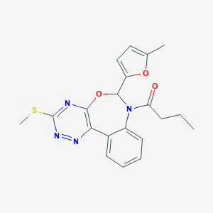 molecular formula C20H20N4O3S B307620 7-Butyryl-6-(5-methyl-2-furyl)-3-(methylsulfanyl)-6,7-dihydro[1,2,4]triazino[5,6-d][3,1]benzoxazepine 