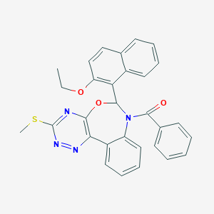 molecular formula C30H24N4O3S B307622 [6-(2-ethoxynaphthalen-1-yl)-3-(methylsulfanyl)[1,2,4]triazino[5,6-d][3,1]benzoxazepin-7(6H)-yl](phenyl)methanone 