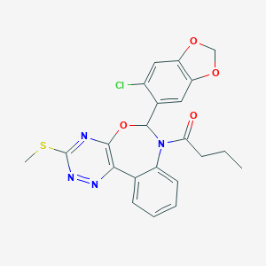 molecular formula C22H19ClN4O4S B307625 7-Butyryl-6-(6-chloro-1,3-benzodioxol-5-yl)-3-(methylthio)-6,7-dihydro[1,2,4]triazino[5,6-d][3,1]benzoxazepine 