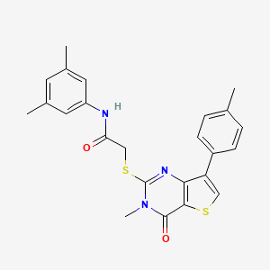 molecular formula C24H23N3O2S2 B3076258 N-(3,5-dimethylphenyl)-2-{[3-methyl-7-(4-methylphenyl)-4-oxo-3,4-dihydrothieno[3,2-d]pyrimidin-2-yl]thio}acetamide CAS No. 1040631-76-2