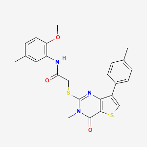 molecular formula C24H23N3O3S2 B3076264 N-(2-methoxy-5-methylphenyl)-2-{[3-methyl-7-(4-methylphenyl)-4-oxo-3,4-dihydrothieno[3,2-d]pyrimidin-2-yl]sulfanyl}acetamide CAS No. 1040631-82-0