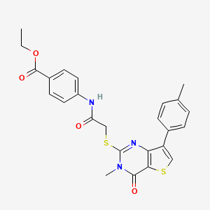 molecular formula C25H23N3O4S2 B3076271 Ethyl 4-[({[3-methyl-7-(4-methylphenyl)-4-oxo-3,4-dihydrothieno[3,2-d]pyrimidin-2-yl]thio}acetyl)amino]benzoate CAS No. 1040631-84-2