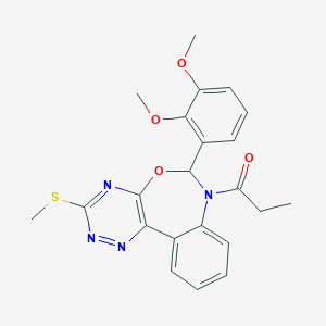 molecular formula C22H22N4O4S B307628 1-[6-(2,3-dimethoxyphenyl)-3-methylsulfanyl-6H-[1,2,4]triazino[5,6-d][3,1]benzoxazepin-7-yl]propan-1-one CAS No. 6636-77-7