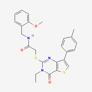 molecular formula C25H25N3O3S2 B3076291 2-{[3-ethyl-7-(4-methylphenyl)-4-oxo-3,4-dihydrothieno[3,2-d]pyrimidin-2-yl]thio}-N-(2-methoxybenzyl)acetamide CAS No. 1040631-94-4