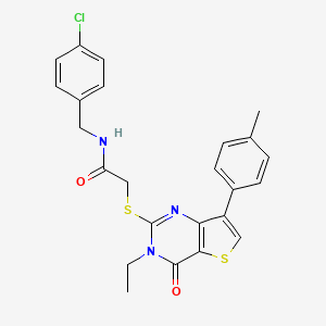molecular formula C24H22ClN3O2S2 B3076304 N-(4-chlorobenzyl)-2-{[3-ethyl-7-(4-methylphenyl)-4-oxo-3,4-dihydrothieno[3,2-d]pyrimidin-2-yl]thio}acetamide CAS No. 1040632-03-8