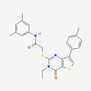 molecular formula C25H25N3O2S2 B3076311 N-(3,5-dimethylphenyl)-2-{[3-ethyl-7-(4-methylphenyl)-4-oxo-3,4-dihydrothieno[3,2-d]pyrimidin-2-yl]thio}acetamide CAS No. 1040632-09-4