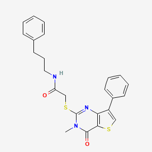 molecular formula C24H23N3O2S2 B3076315 2-[(3-methyl-4-oxo-7-phenyl-3,4-dihydrothieno[3,2-d]pyrimidin-2-yl)thio]-N-(3-phenylpropyl)acetamide CAS No. 1040632-11-8