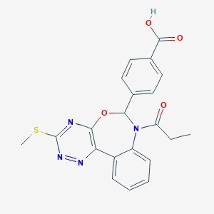 molecular formula C21H18N4O4S B307633 4-[3-(Methylsulfanyl)-7-propanoyl-6,7-dihydro[1,2,4]triazino[5,6-d][3,1]benzoxazepin-6-yl]benzoic acid 