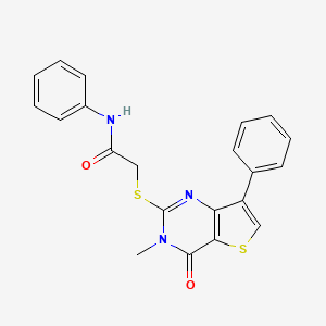 molecular formula C21H17N3O2S2 B3076337 2-[(3-methyl-4-oxo-7-phenyl-3,4-dihydrothieno[3,2-d]pyrimidin-2-yl)thio]-N-phenylacetamide CAS No. 1040632-26-5