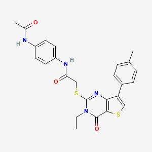 molecular formula C25H24N4O3S2 B3076343 N-[4-(acetylamino)phenyl]-2-{[3-ethyl-7-(4-methylphenyl)-4-oxo-3,4-dihydrothieno[3,2-d]pyrimidin-2-yl]thio}acetamide CAS No. 1040632-33-4