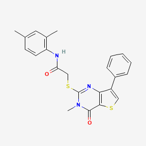 molecular formula C23H21N3O2S2 B3076347 N-(2,4-dimethylphenyl)-2-[(3-methyl-4-oxo-7-phenyl-3,4-dihydrothieno[3,2-d]pyrimidin-2-yl)thio]acetamide CAS No. 1040632-39-0