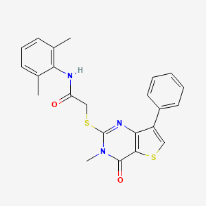 molecular formula C23H21N3O2S2 B3076354 N-(2,6-dimethylphenyl)-2-[(3-methyl-4-oxo-7-phenyl-3,4-dihydrothieno[3,2-d]pyrimidin-2-yl)thio]acetamide CAS No. 1040632-43-6