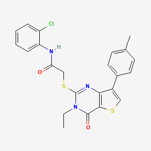 molecular formula C23H20ClN3O2S2 B3076362 N-(2-chlorophenyl)-2-{[3-ethyl-7-(4-methylphenyl)-4-oxo-3,4-dihydrothieno[3,2-d]pyrimidin-2-yl]thio}acetamide CAS No. 1040632-44-7