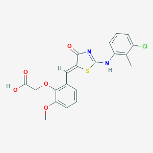 molecular formula C20H17ClN2O5S B307638 2-[2-[(Z)-[2-(3-chloro-2-methylanilino)-4-oxo-1,3-thiazol-5-ylidene]methyl]-6-methoxyphenoxy]acetic acid 