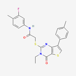molecular formula C24H22FN3O2S2 B3076382 2-{[3-乙基-7-(4-甲苯基)-4-氧代-3,4-二氢噻吩并[3,2-d]嘧啶-2-基]硫代}-N-(3-氟-4-甲苯基)乙酰胺 CAS No. 1040632-60-7