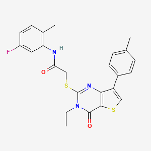 molecular formula C24H22FN3O2S2 B3076384 2-{[3-乙基-7-(4-甲基苯基)-4-氧代-3,4-二氢噻吩并[3,2-d]嘧啶-2-基]硫代}-N-(5-氟-2-甲基苯基)乙酰胺 CAS No. 1040632-64-1