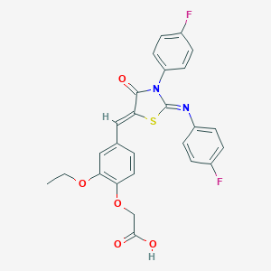 molecular formula C26H20F2N2O5S B307639 [2-Ethoxy-4-({3-(4-fluorophenyl)-2-[(4-fluorophenyl)imino]-4-oxo-1,3-thiazolidin-5-ylidene}methyl)phenoxy]acetic acid 