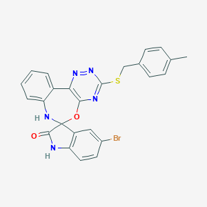 molecular formula C25H18BrN5O2S B307642 5'-bromo-3-[(4-methylbenzyl)sulfanyl]-2'-oxo-1',3',6,7-tetrahydrospiro[{1,2,4}triazino[5,6-d][3,1]benzoxazepine-6,3'-(2'H)-indole] 