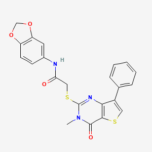 molecular formula C22H17N3O4S2 B3076436 N-1,3-benzodioxol-5-yl-2-[(3-methyl-4-oxo-7-phenyl-3,4-dihydrothieno[3,2-d]pyrimidin-2-yl)thio]acetamide CAS No. 1040633-16-6