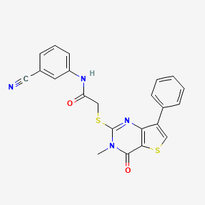 molecular formula C22H16N4O2S2 B3076442 N-(3-cyanophenyl)-2-[(3-methyl-4-oxo-7-phenyl-3,4-dihydrothieno[3,2-d]pyrimidin-2-yl)thio]acetamide CAS No. 1040633-34-8