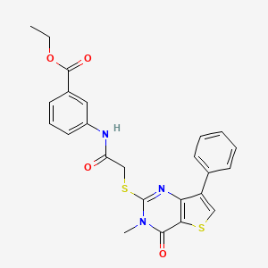 molecular formula C24H21N3O4S2 B3076449 Ethyl 3-({[(3-methyl-4-oxo-7-phenyl-3,4-dihydrothieno[3,2-d]pyrimidin-2-yl)thio]acetyl}amino)benzoate CAS No. 1040633-52-0