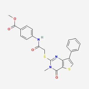 molecular formula C23H19N3O4S2 B3076450 Methyl 4-({[(3-methyl-4-oxo-7-phenyl-3,4-dihydrothieno[3,2-d]pyrimidin-2-yl)thio]acetyl}amino)benzoate CAS No. 1040633-58-6