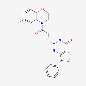 molecular formula C24H21N3O3S2 B3076453 3-methyl-2-{[2-(6-methyl-2,3-dihydro-4H-1,4-benzoxazin-4-yl)-2-oxoethyl]thio}-7-phenylthieno[3,2-d]pyrimidin-4(3H)-one CAS No. 1040633-64-4