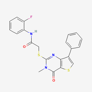 molecular formula C21H16FN3O2S2 B3076458 N-(2-fluorophenyl)-2-[(3-methyl-4-oxo-7-phenyl-3,4-dihydrothieno[3,2-d]pyrimidin-2-yl)thio]acetamide CAS No. 1040633-70-2