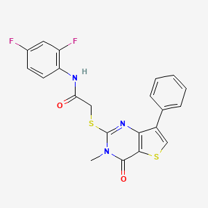 molecular formula C21H15F2N3O2S2 B3076465 N-(2,4-difluorophenyl)-2-[(3-methyl-4-oxo-7-phenyl-3,4-dihydrothieno[3,2-d]pyrimidin-2-yl)thio]acetamide CAS No. 1040633-88-2